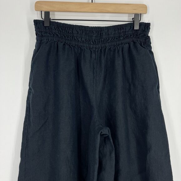 Anthropologie Pants Size Medium Black Somerset Pull On Wide Leg Linen Smocked - Picture 2 of 9
